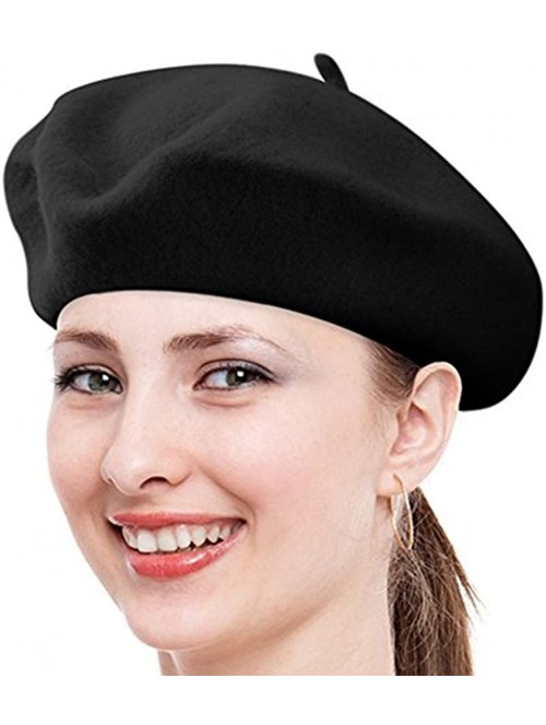 Berets Women Ladies Solid Painters Color Classic French Fashion Wool Bowler Beret Hat - Black - CF12NZ5BKGB $11.29