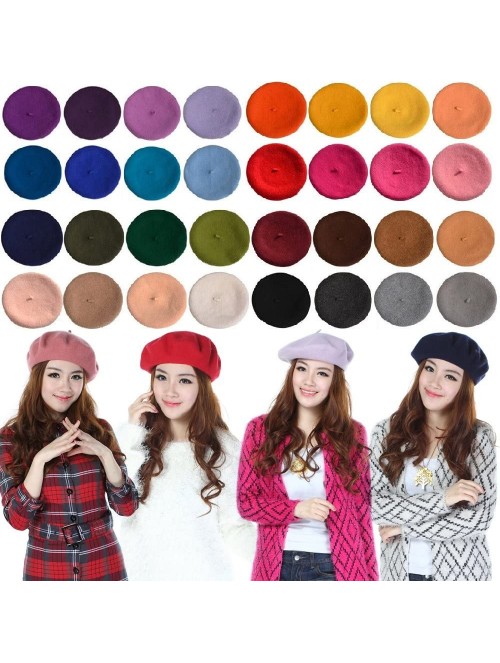 Berets Women Ladies Solid Painters Color Classic French Fashion Wool Bowler Beret Hat - Black - CF12NZ5BKGB $11.29