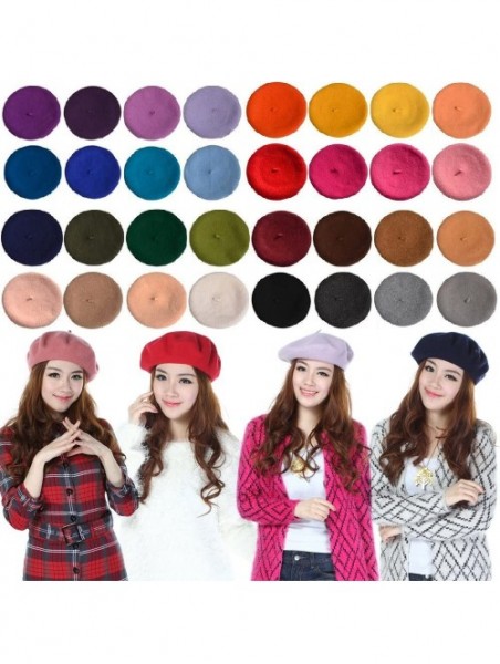 Berets Women Ladies Solid Painters Color Classic French Fashion Wool Bowler Beret Hat - Black - CF12NZ5BKGB $11.29