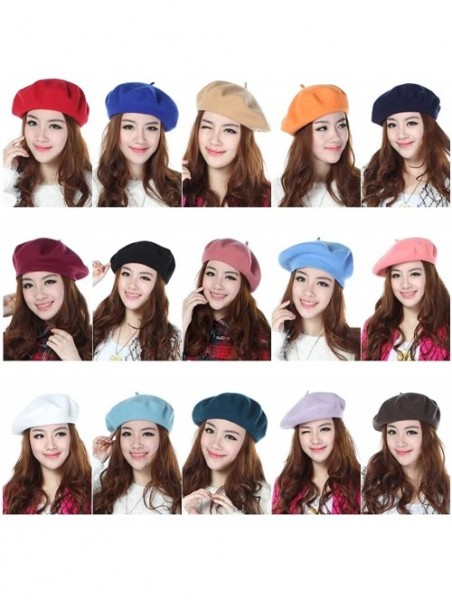 Berets Women Ladies Solid Painters Color Classic French Fashion Wool Bowler Beret Hat - Black - CF12NZ5BKGB $11.29