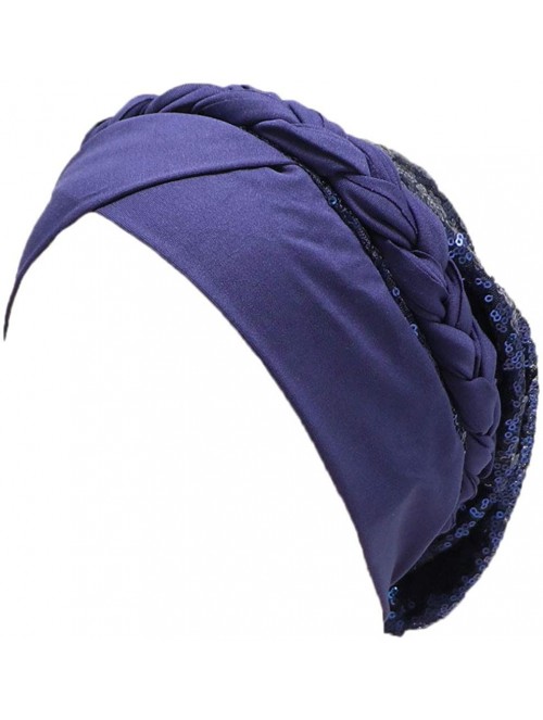 Skullies & Beanies Chemo Cancer Braid Turban Cap Ethnic Bohemia Twisted Hair Cover Wrap Turban Headwear - Sequins Circle Navy...