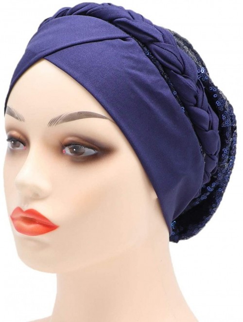 Skullies & Beanies Chemo Cancer Braid Turban Cap Ethnic Bohemia Twisted Hair Cover Wrap Turban Headwear - Sequins Circle Navy...