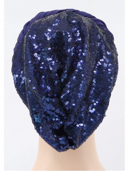 Skullies & Beanies Chemo Cancer Braid Turban Cap Ethnic Bohemia Twisted Hair Cover Wrap Turban Headwear - Sequins Circle Navy...