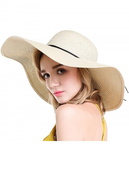 Sun Hats Womens Floppy Straw Hat Wide Brim Foldable Beach Cap Sun Hat for Women UPF 50+ - Cd14-beige - CB17YX793EA $23.80