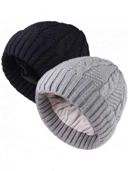 Skullies & Beanies Beanie Hat for Men Women Cuffed Winter Hats Cable Knit Warm Fleece Lining Skull Cap - Z-bk-grey - CN18XOID...