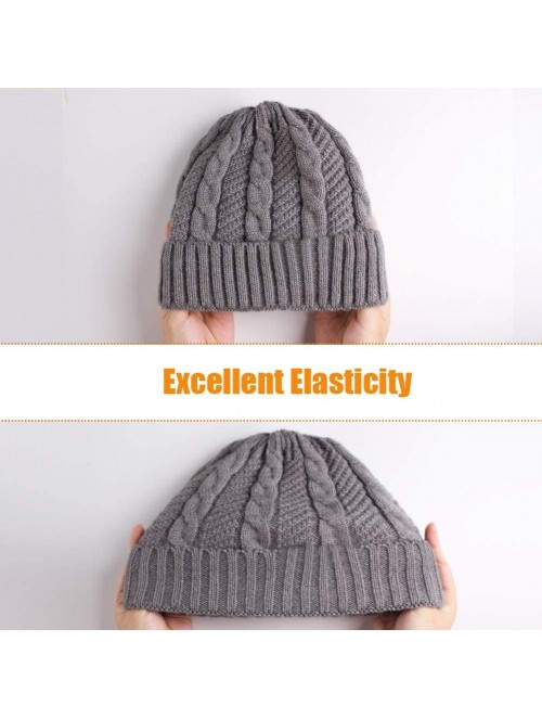 Skullies & Beanies Beanie Hat for Men Women Cuffed Winter Hats Cable Knit Warm Fleece Lining Skull Cap - Z-bk-grey - CN18XOID...