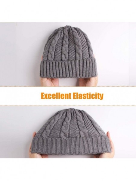 Skullies & Beanies Beanie Hat for Men Women Cuffed Winter Hats Cable Knit Warm Fleece Lining Skull Cap - Z-bk-grey - CN18XOID...