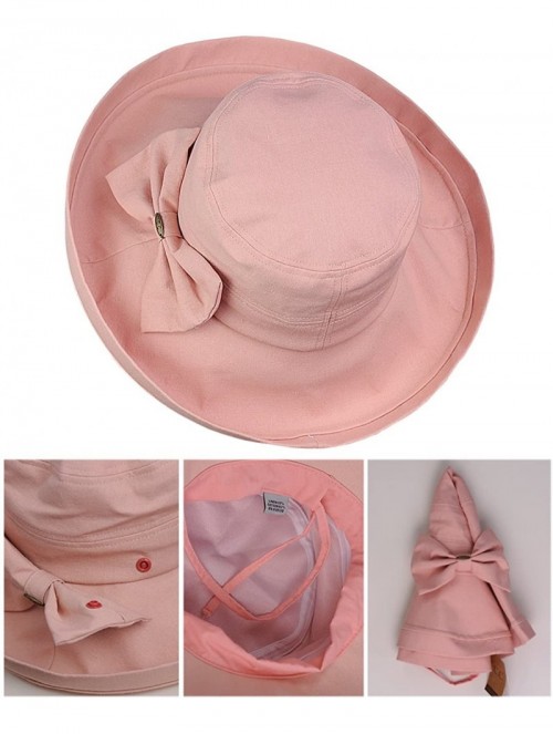 Sun Hats Women's Summer Packable Bow Accent Foldable Brim Beach Sun Hat - Rose - CR17YUY0G45 $13.63