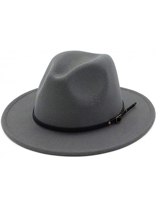 Fedoras Womens Classic Wide Brim Floppy Panama Hat Belt Buckle Fedora Hat - Grey - CW18A9NSAS9 $16.12