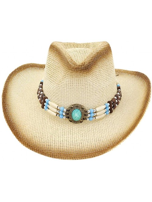 Cowboy Hats Men & Women's Woven Straw Cowboy Hat Classic Cattleman Cowgirl Straw Hat 2019 New - Beige - C618WOHNY5N $11.86