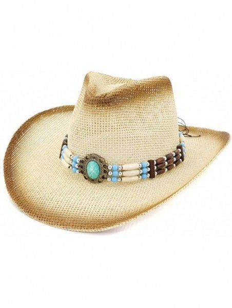 Cowboy Hats Men & Women's Woven Straw Cowboy Hat Classic Cattleman Cowgirl Straw Hat 2019 New - Beige - C618WOHNY5N $11.86