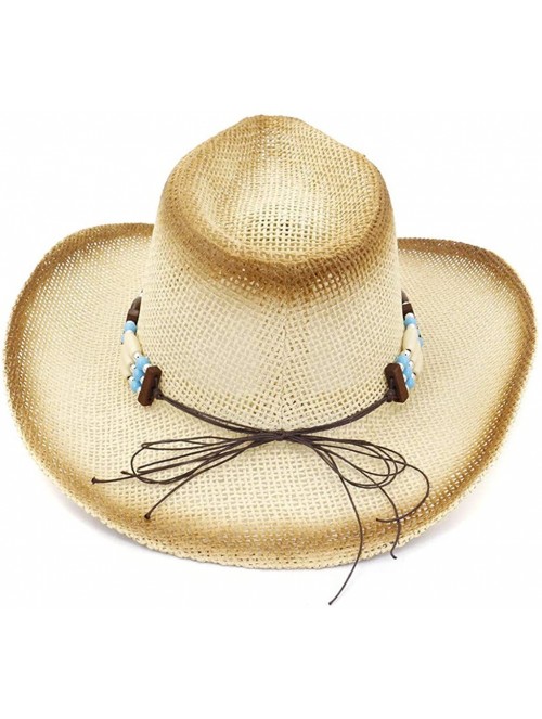 Cowboy Hats Men & Women's Woven Straw Cowboy Hat Classic Cattleman Cowgirl Straw Hat 2019 New - Beige - C618WOHNY5N $11.86