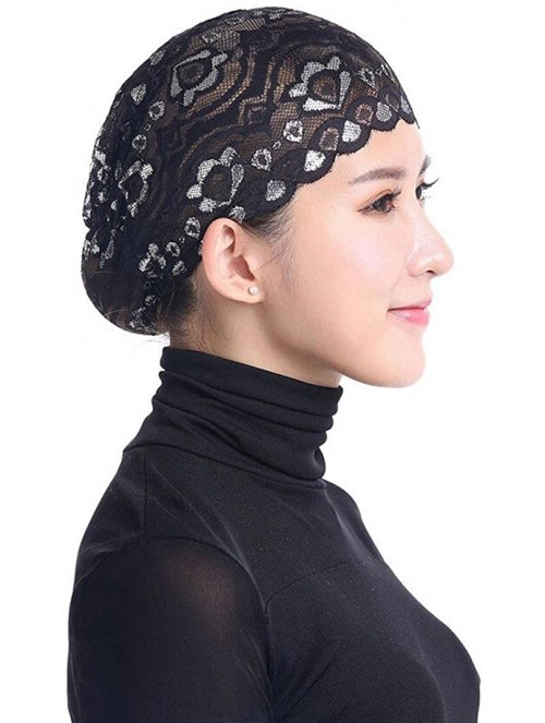 Skullies & Beanies Women Muslim Hijab Ruffle Cancer Chemo Elegant Lace Hat Beanie Scarf Turban Head Wrap Cap - Black - CW186O...