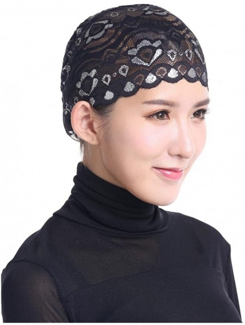 Skullies & Beanies Women Muslim Hijab Ruffle Cancer Chemo Elegant Lace Hat Beanie Scarf Turban Head Wrap Cap - Black - CW186O...