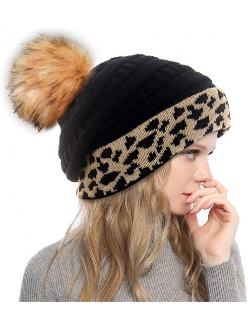 Skullies & Beanies Womens Winter Leopard Cheetah Beanies - Black - CC1935KMSI2 $17.70