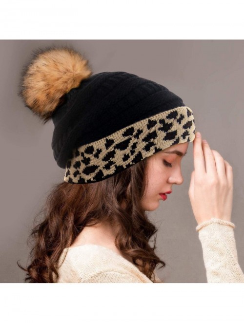 Skullies & Beanies Womens Winter Leopard Cheetah Beanies - Black - CC1935KMSI2 $17.70