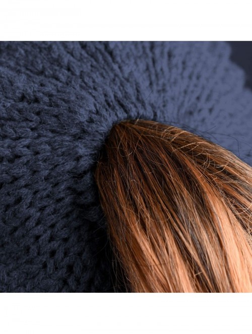 Skullies & Beanies Women Ponytail Beanie Messy Bun Style Hat Stretchy Cable Knit Wool Slouchy Skull Winter - Navy - CX18L7UWE...