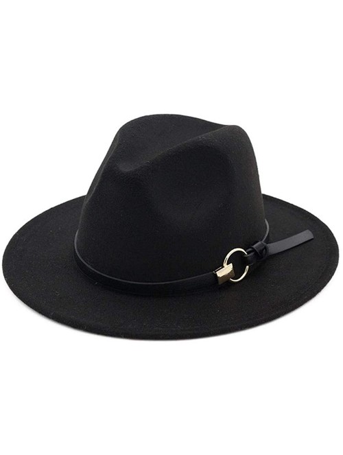 Fedoras Wool Fedora Wide Brim Felt Classic Winter Hats Floppy Trilby Top Jazz Cap - Black - CA18L2763YR $19.89