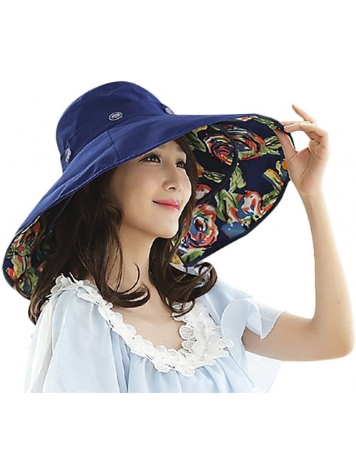 Bucket Hats Womens Summer Wide Brim Sun Hats Floppy Foldable Beach Bucket Hat UPF 50+ - Navy Blue - CA12JQ5HFTZ $21.10