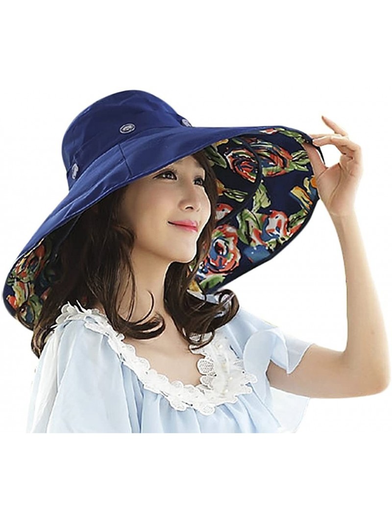 Bucket Hats Womens Summer Wide Brim Sun Hats Floppy Foldable Beach Bucket Hat UPF 50+ - Navy Blue - CA12JQ5HFTZ $21.10