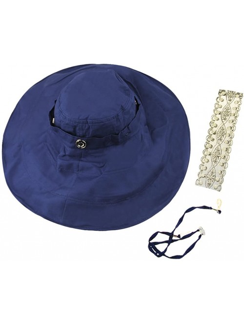 Bucket Hats Womens Summer Wide Brim Sun Hats Floppy Foldable Beach Bucket Hat UPF 50+ - Navy Blue - CA12JQ5HFTZ $21.10