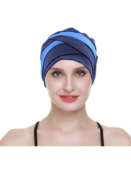 Skullies & Beanies Slip-on Lightweight Chemo Turbans for Women Hair Loss-Breathable Bamboo - Navy Blue - CE192O754HE $23.68