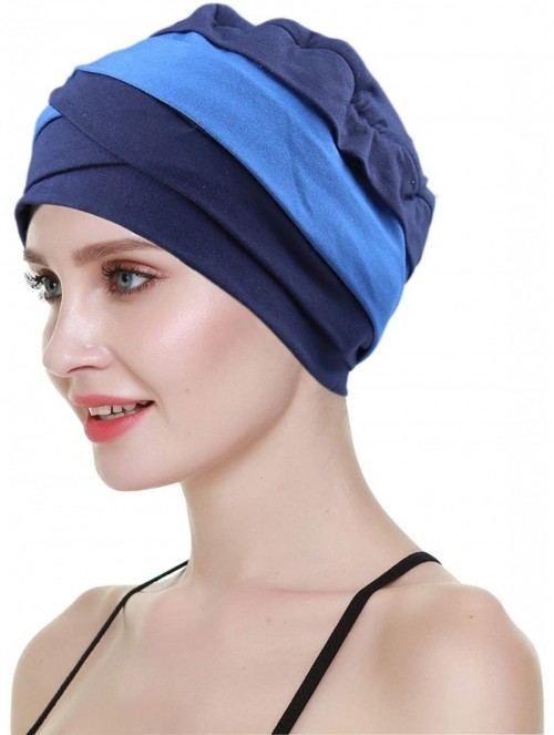 Skullies & Beanies Slip-on Lightweight Chemo Turbans for Women Hair Loss-Breathable Bamboo - Navy Blue - CE192O754HE $23.68