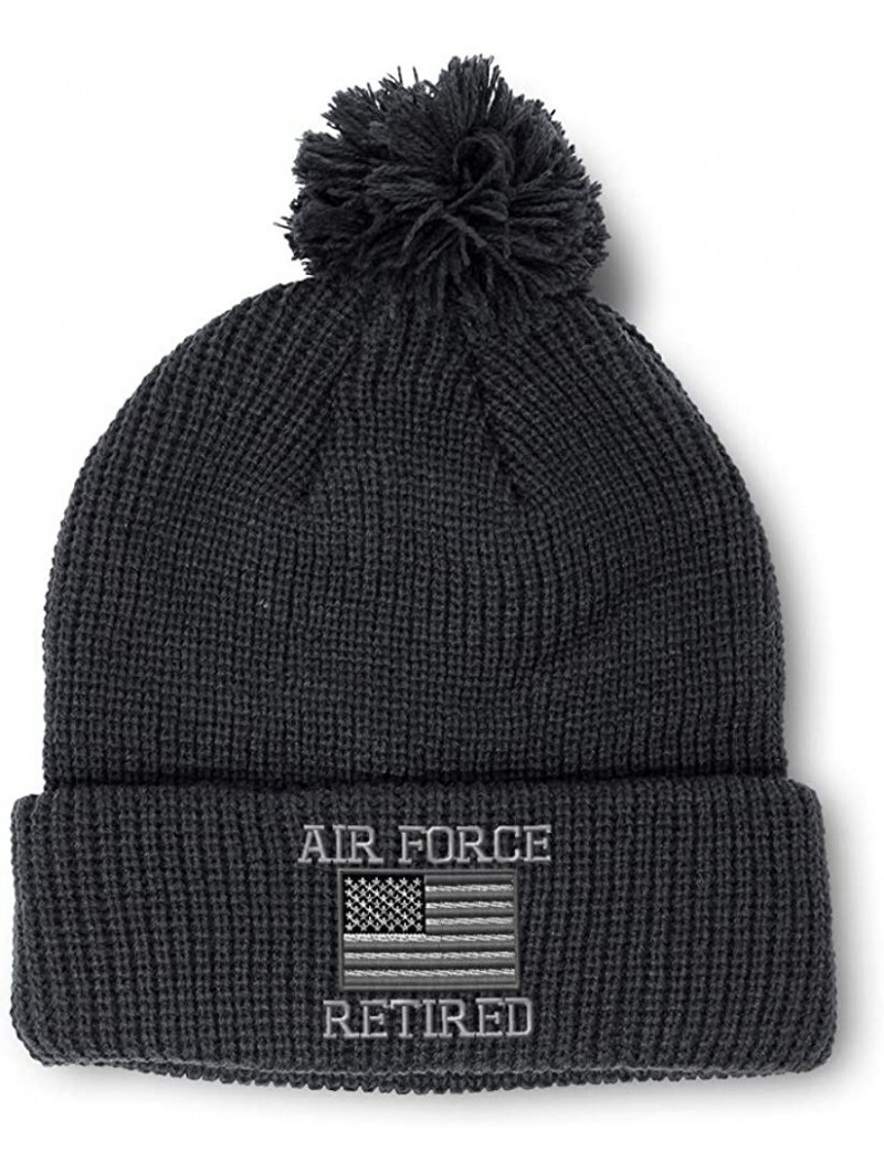 Skullies & Beanies Winter Pom Pom Beanie Men & Women Us Air Force Retired Embroidery Skull Cap Hat - Black - CU18A0DS4LT $17.27