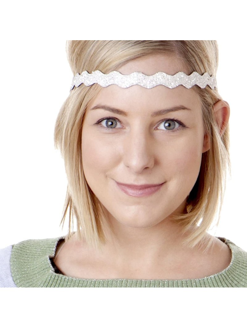 Headbands Women's Adjustable NO Slip Wave Bling Glitter Headband - White Wave 1pk - CF11VC7E9W7 $10.47