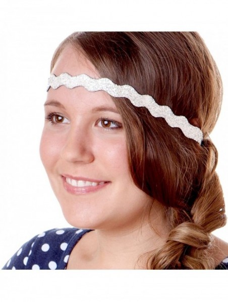 Headbands Women's Adjustable NO Slip Wave Bling Glitter Headband - White Wave 1pk - CF11VC7E9W7 $10.47