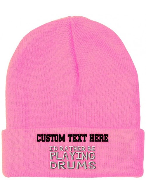 Skullies & Beanies Custom Beanie for Men & Women I'd Rather Be Playing Drums Embroidery Acrylic - Soft Pink - CV18ZWOLHWA $17.66