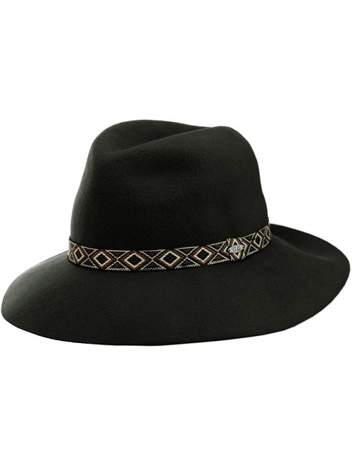 Bucket Hats Exclusive Women's Tribal Band Accent Wool Flop Brim Fedora Hat - Black - CD1274IM9IN $17.87