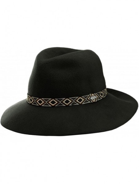 Bucket Hats Exclusive Women's Tribal Band Accent Wool Flop Brim Fedora Hat - Black - CD1274IM9IN $17.87