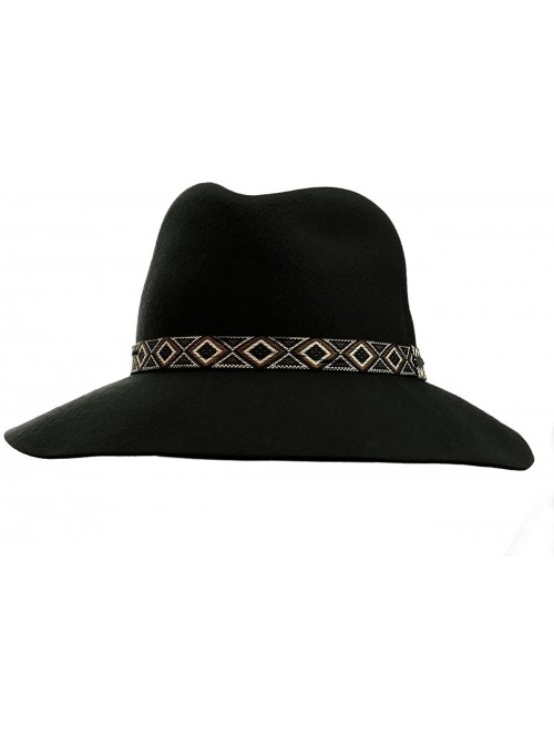 Bucket Hats Exclusive Women's Tribal Band Accent Wool Flop Brim Fedora Hat - Black - CD1274IM9IN $17.87