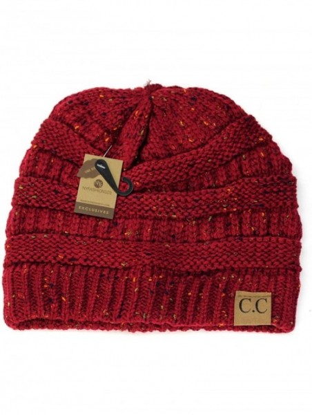 Skullies & Beanies Unisex Colorful Confetti Soft Stretch Cable Knit Beanie Skull Cap - Burgundy - CJ12709GNTR $13.60