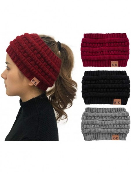 Skullies & Beanies Womens Beanie Hats - Women Winter Warm Headband Stretchy Knitted Headwear Headwrap Soft Horsetail Messy Bu...