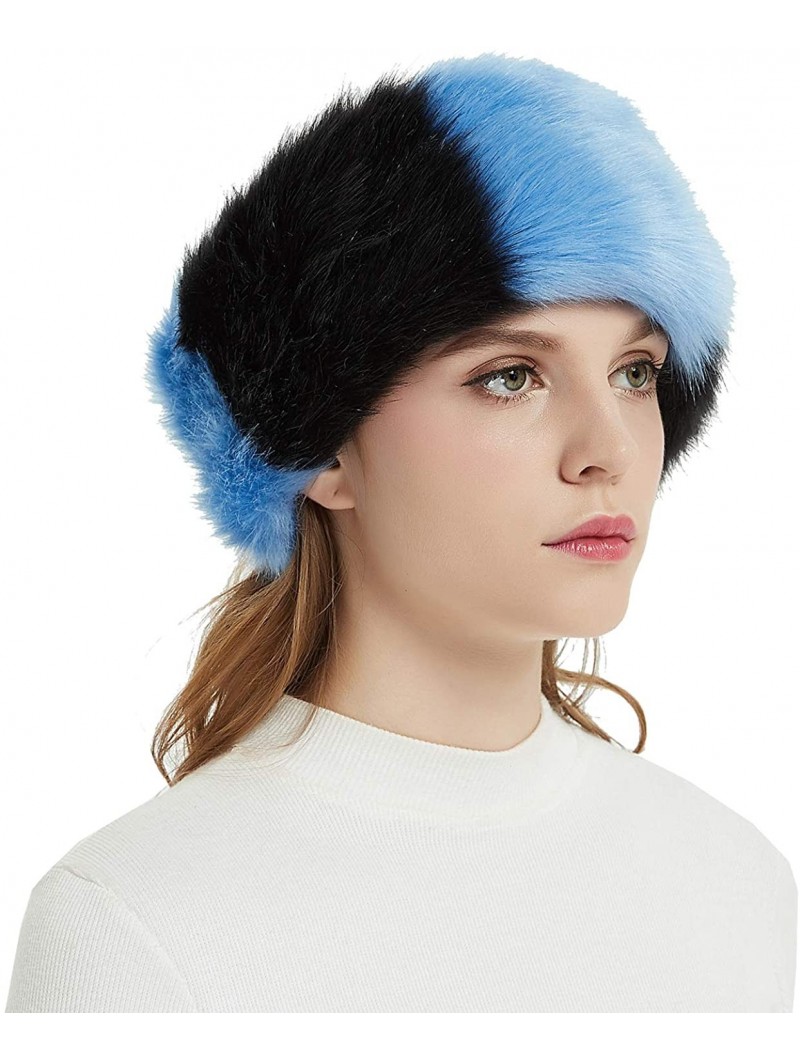 Cold Weather Headbands Faux Fur Winter Headband-Womens Fashionable Ski Hat Ear Warmer Headwrap with Elastic - Black&Blue - CR...