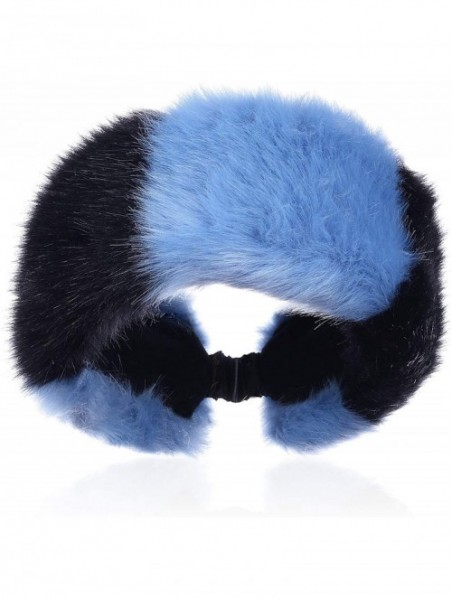 Cold Weather Headbands Faux Fur Winter Headband-Womens Fashionable Ski Hat Ear Warmer Headwrap with Elastic - Black&Blue - CR...