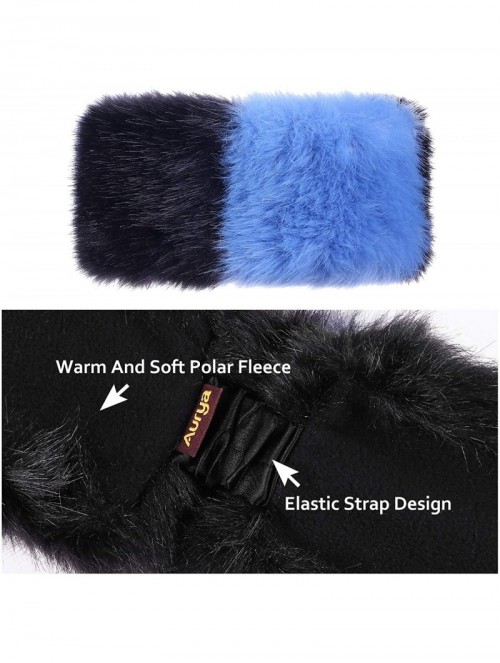 Cold Weather Headbands Faux Fur Winter Headband-Womens Fashionable Ski Hat Ear Warmer Headwrap with Elastic - Black&Blue - CR...