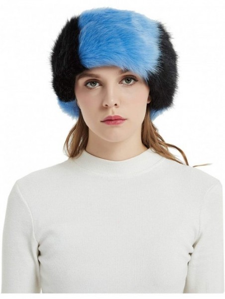 Cold Weather Headbands Faux Fur Winter Headband-Womens Fashionable Ski Hat Ear Warmer Headwrap with Elastic - Black&Blue - CR...