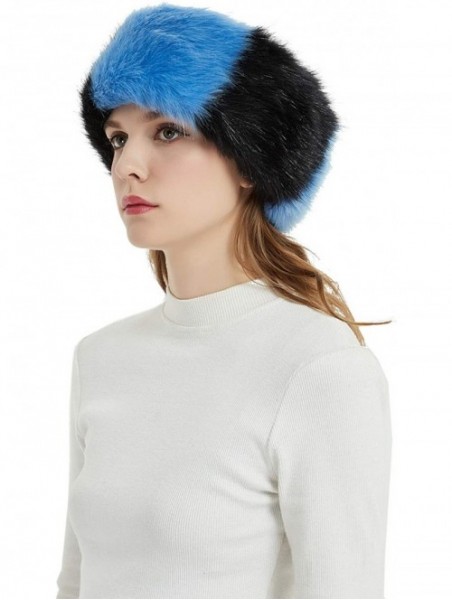 Cold Weather Headbands Faux Fur Winter Headband-Womens Fashionable Ski Hat Ear Warmer Headwrap with Elastic - Black&Blue - CR...