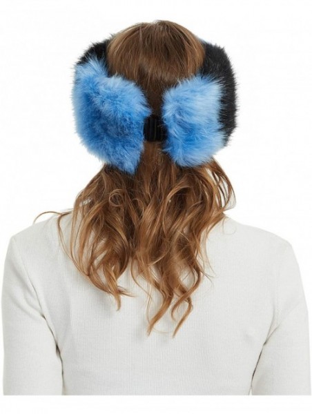 Cold Weather Headbands Faux Fur Winter Headband-Womens Fashionable Ski Hat Ear Warmer Headwrap with Elastic - Black&Blue - CR...