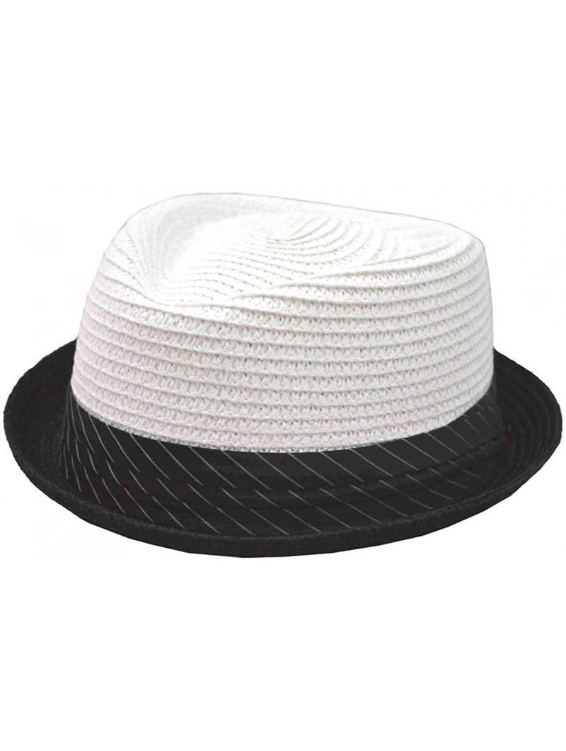 Fedoras Braided Toyo Upturn Fedora White BlacStripes Band - CA17YL8KUAZ $20.56