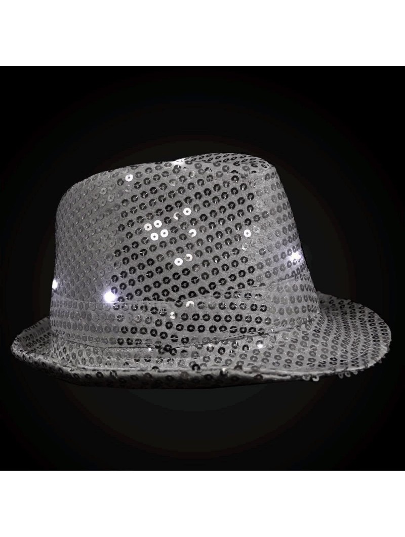 Fedoras LED Flashing Fedora Hat with Silver Sequins - CA117GPBYRR $24.61
