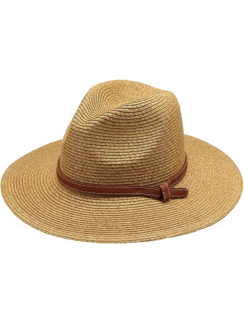 Sun Hats Women's Braid Straw Wide Brim Fedora Hat UPF 50+ w/Adjustable Drawstring - F2250 - Brown - CY12E6G0N7F $23.46