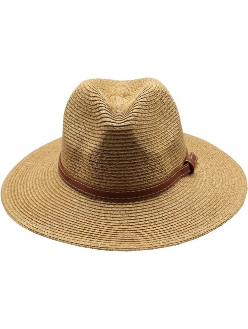 Sun Hats Women's Braid Straw Wide Brim Fedora Hat UPF 50+ w/Adjustable Drawstring - F2250 - Brown - CY12E6G0N7F $23.46