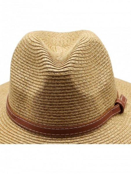 Sun Hats Women's Braid Straw Wide Brim Fedora Hat UPF 50+ w/Adjustable Drawstring - F2250 - Brown - CY12E6G0N7F $23.46