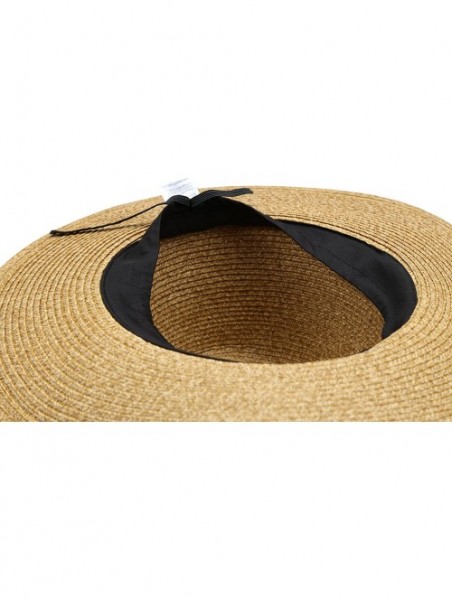 Sun Hats Women's Braid Straw Wide Brim Fedora Hat UPF 50+ w/Adjustable Drawstring - F2250 - Brown - CY12E6G0N7F $23.46