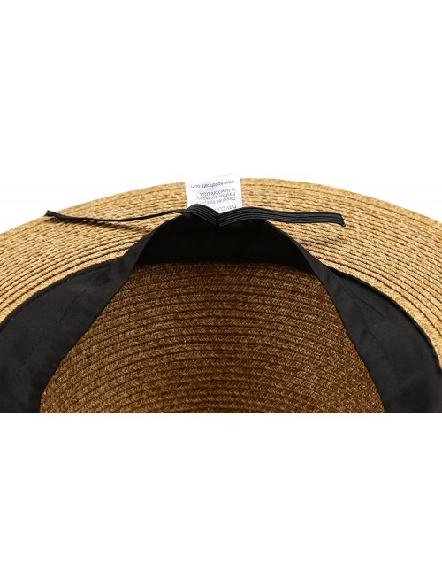 Sun Hats Women's Braid Straw Wide Brim Fedora Hat UPF 50+ w/Adjustable Drawstring - F2250 - Brown - CY12E6G0N7F $23.46