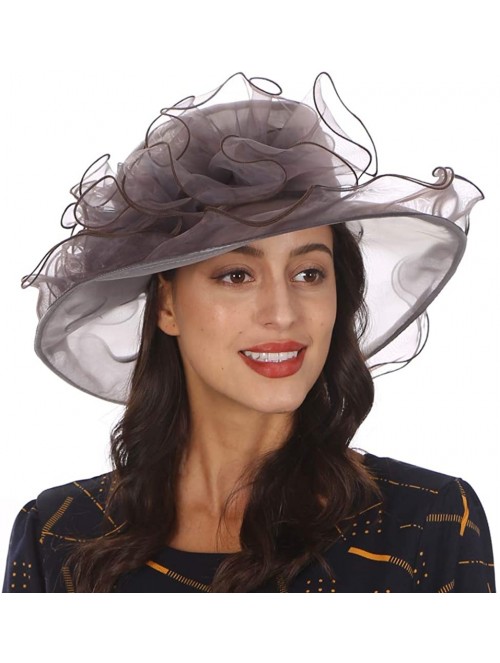 Sun Hats Ladies Wide Brim Organza Derby hat for Kentucky Derby Church Tea Party Wedding - S020-grey - C618R2I6IOY $24.39